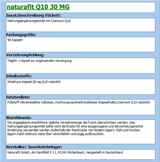 NATURAFIT Q10 30 mg Kapseln