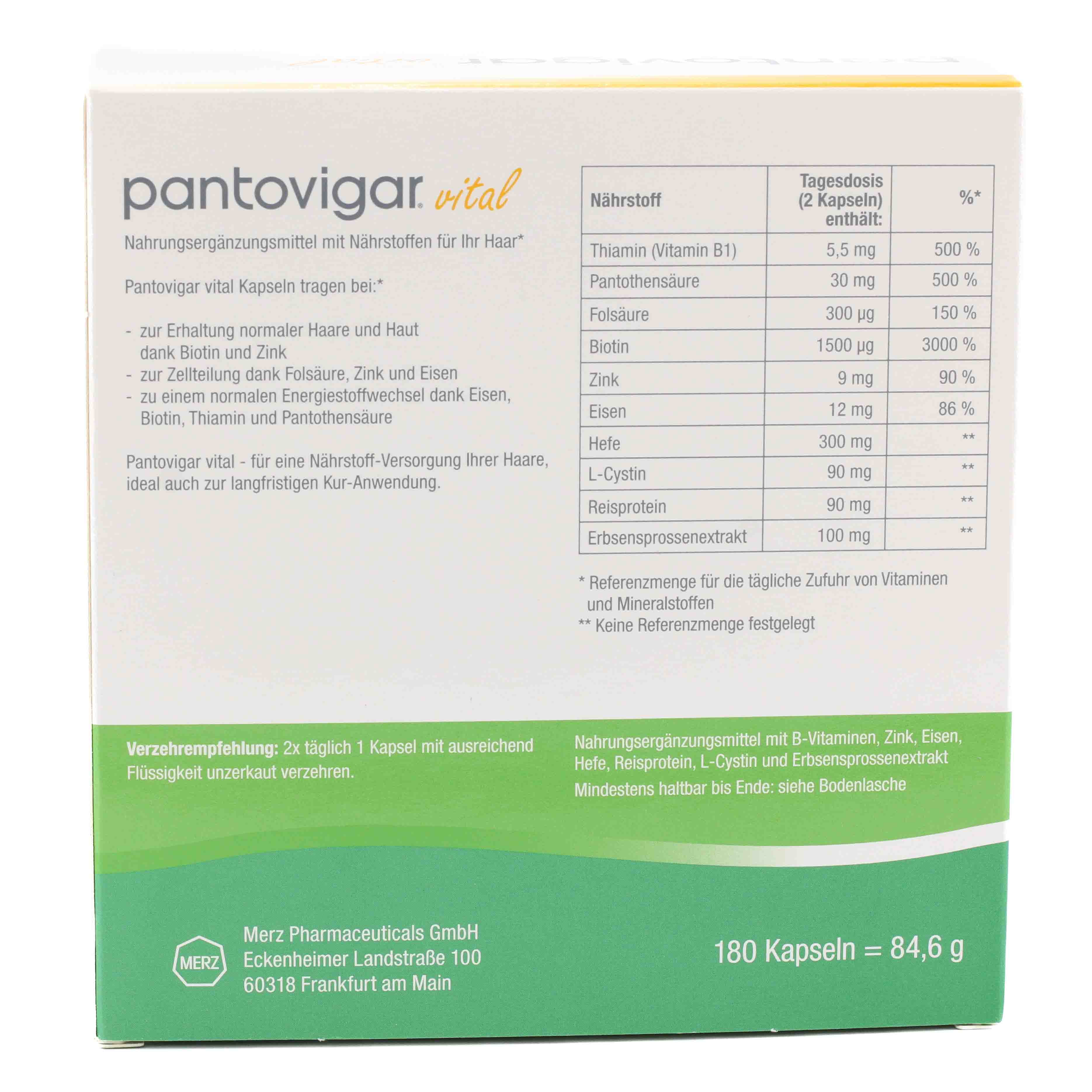 PANTOVIGAR vital Kapseln mit Nährstoffen für Haare