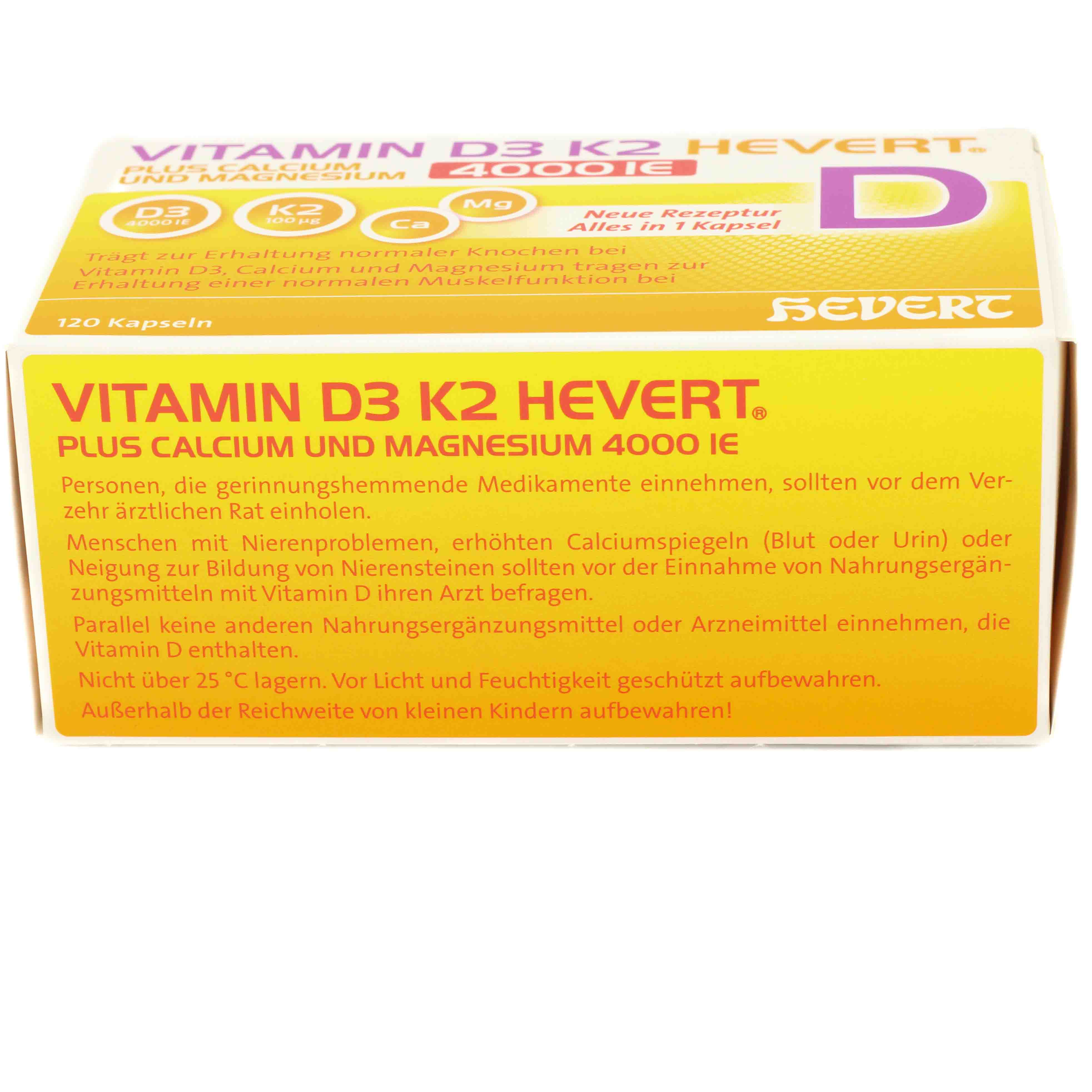 VITAMIN D3 K2 Hevert+Calcium u.Magnes.4000 IE Kps.