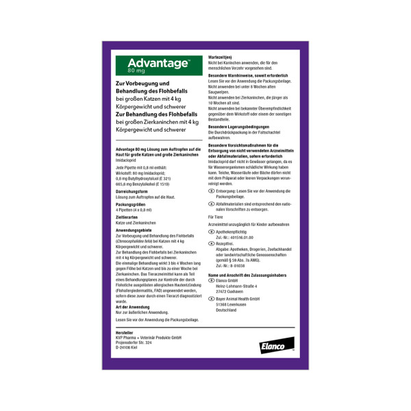 ADVANTAGE 80 mg f.gr.Katzen u.gr.Zierkaninchen