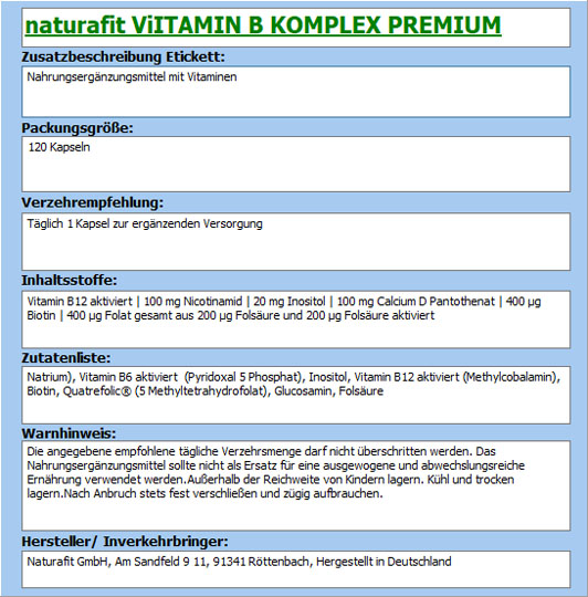 NATURAFIT Vitamin B Komplex Premium Kapseln